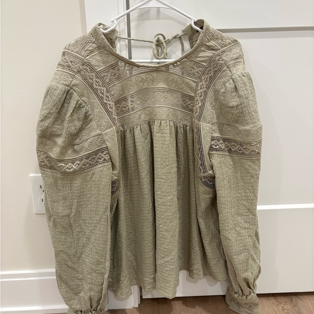 NWOT Free People It Takes Two Lace Top In Green Moss Size Large - Picture 2 of 9